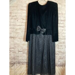 Vintage Patra Dress Womens 14 Black Lace & Velvet Bow Tie Detail Dark Romantic